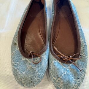 Gucci Light Blue and Brown Ballet Flats